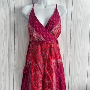 Free People Jumpsuit Women Size 0 Cabbage Rose Red Paisley Wide Leg Boho NEW